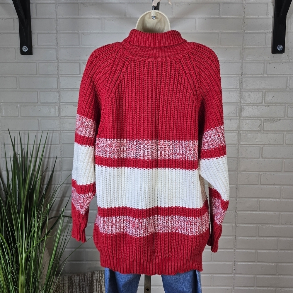 Vintage Cherry Stix Red and White Striped Women's Tunic Sweater Oversized Medium - Picture 4 of 7